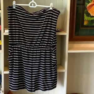 Black & White striped strapless romper